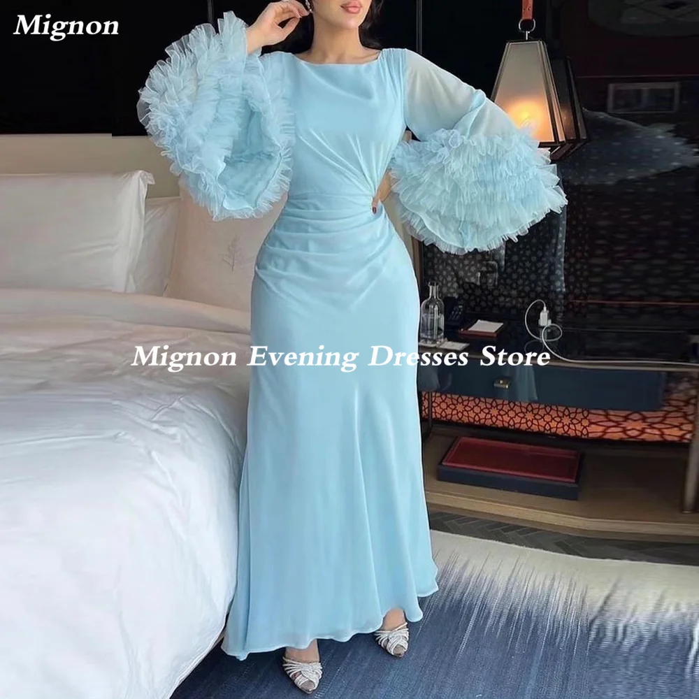 

Mignon Mermaid Chiffon Prom Gown Scoop Neckline Evening Ankle-Length Ruffle Formal Elegant Party Dresses for Women 2023