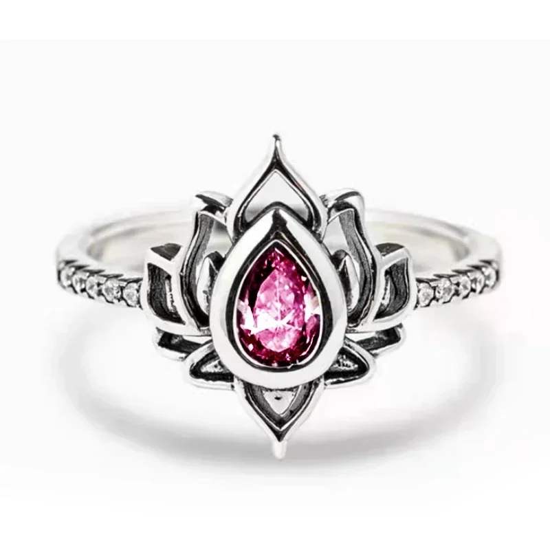 Aesthetic Lotus Flower Rings with Water Drop CZ Exquisite Women Finger-rings Fancy Anniversary Gift New Trendy Jewelry