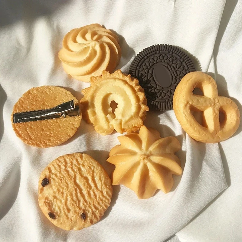 New Version Creative Cookie Hairpin Woman Girl Simulation Food Snack Funny Hair Trim Edge Clip Biscuits Cute Hairpins