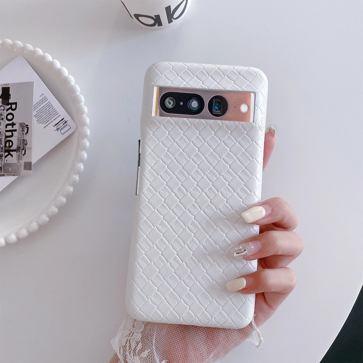 Luxury Leather Phone Case For Google Pixel 8 7 6 Pro 7a 6a 4a 5 4 XL Simple Fashion Woven Plaid Pattern Cover