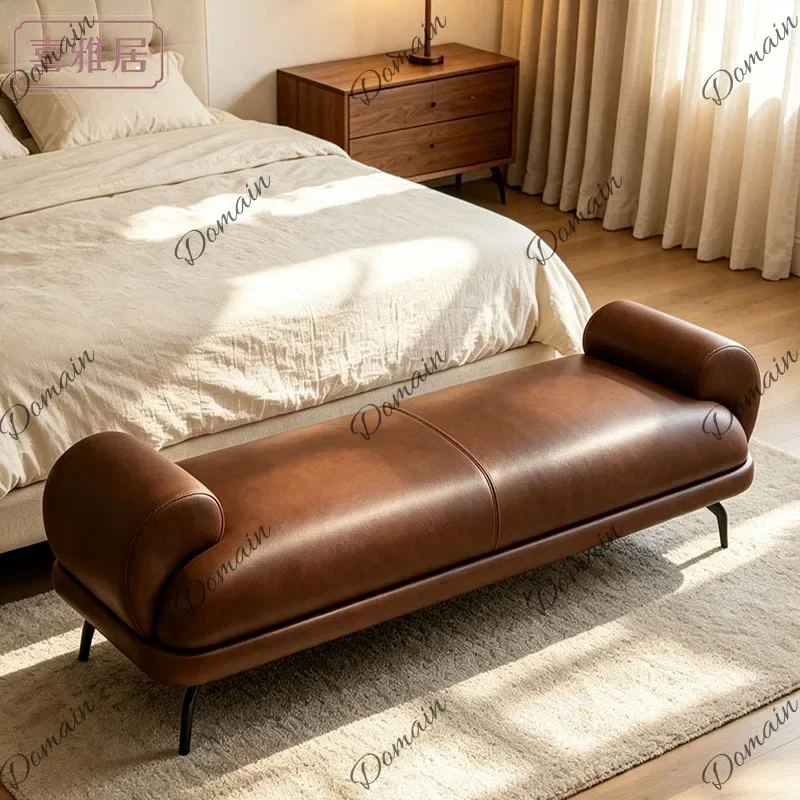 Th Luxury Genuine Leather Bench For Bed Foot, Long Settee For Living Room, Modern Sofa Bench For Bedroom Entryway