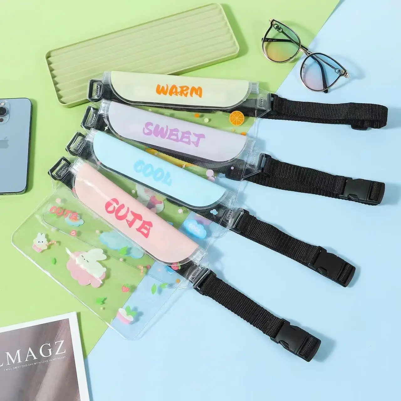 Transparent Waterproof PVC Waist Bag Outdoor Three-layer Drift Cellphone Storage Bag Swimming Water Park Keys Mobile Phone Cover