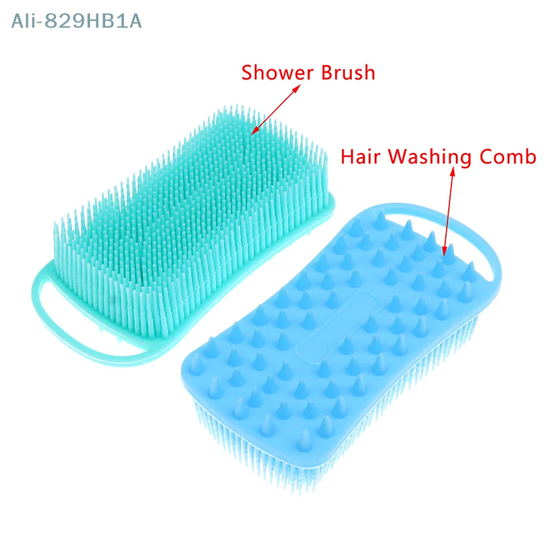 Brosse de douche en silicone souple 2 en 1, épurateur, masseur de cuir chevelu, shampooing, double face, corps, mousse, outil de nettoyage de la peau