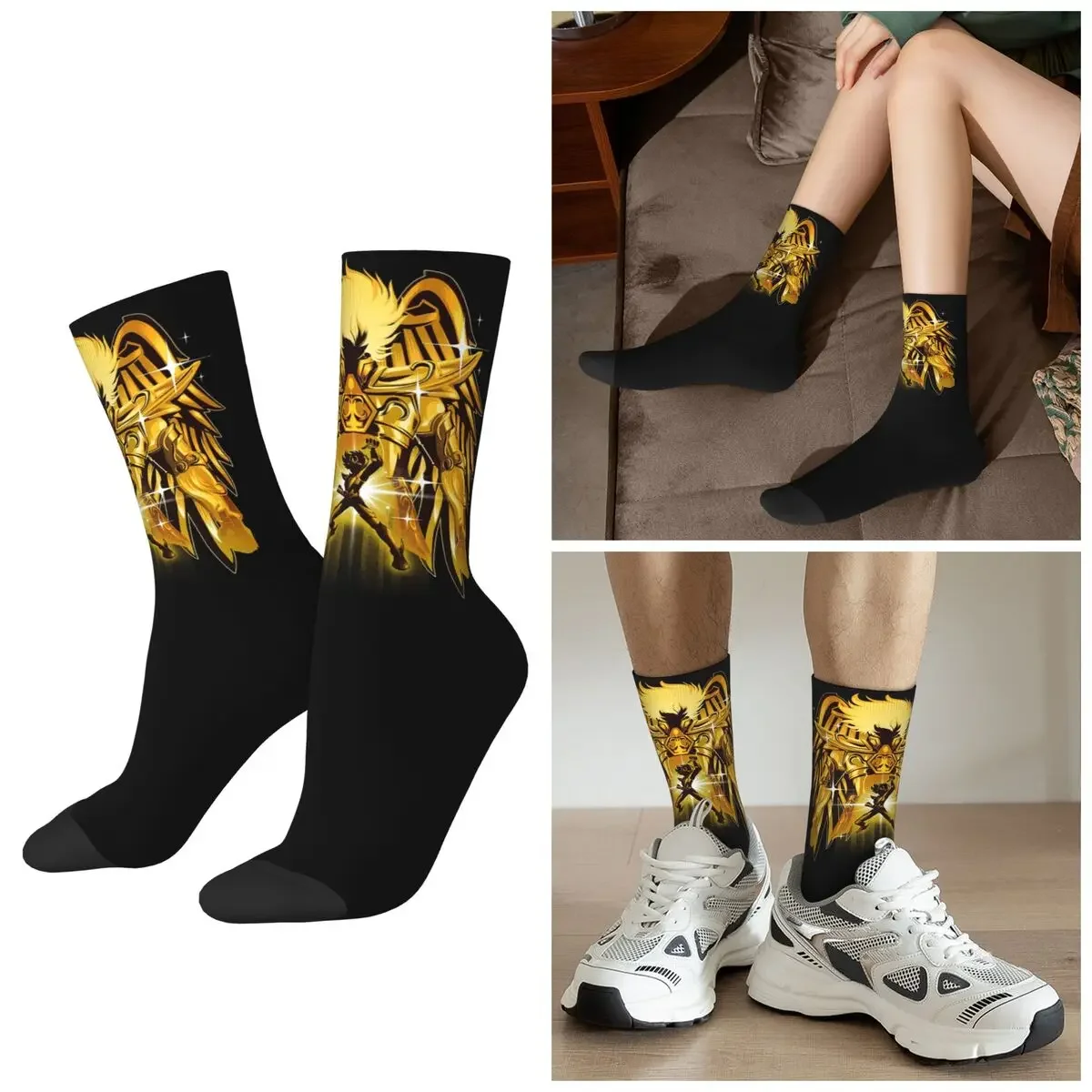 

All Seasons Knights Of The Zodiac Pegasus Gold Socks Sport Middle Tube Socks High Quality Stockings Valentine's Day Gifts
