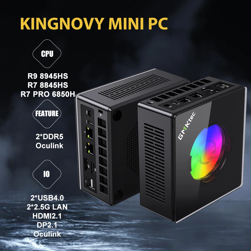 GMKtec Gaming Mini PC K11 AMD Ryzen 9 8945HS 8845HS 6850H 32GB DDR5 RAM 1TB SSD, Komputer Desktop Dual NIC 2.5G, HDMI 2.1, USB4