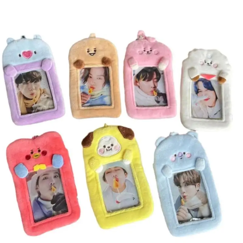 1/7Pcs Set Kawaii Bt21 Plush Card Holder Popular Cartoon Tata Cooky Campus Card Work Permit Bus Card Storage Pendant Girl Gift