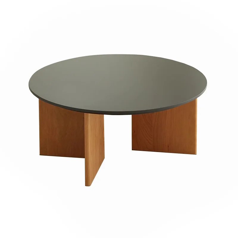 

Solid wood retro ash wood round table pure white rock slab edge few truffles coffee table low table