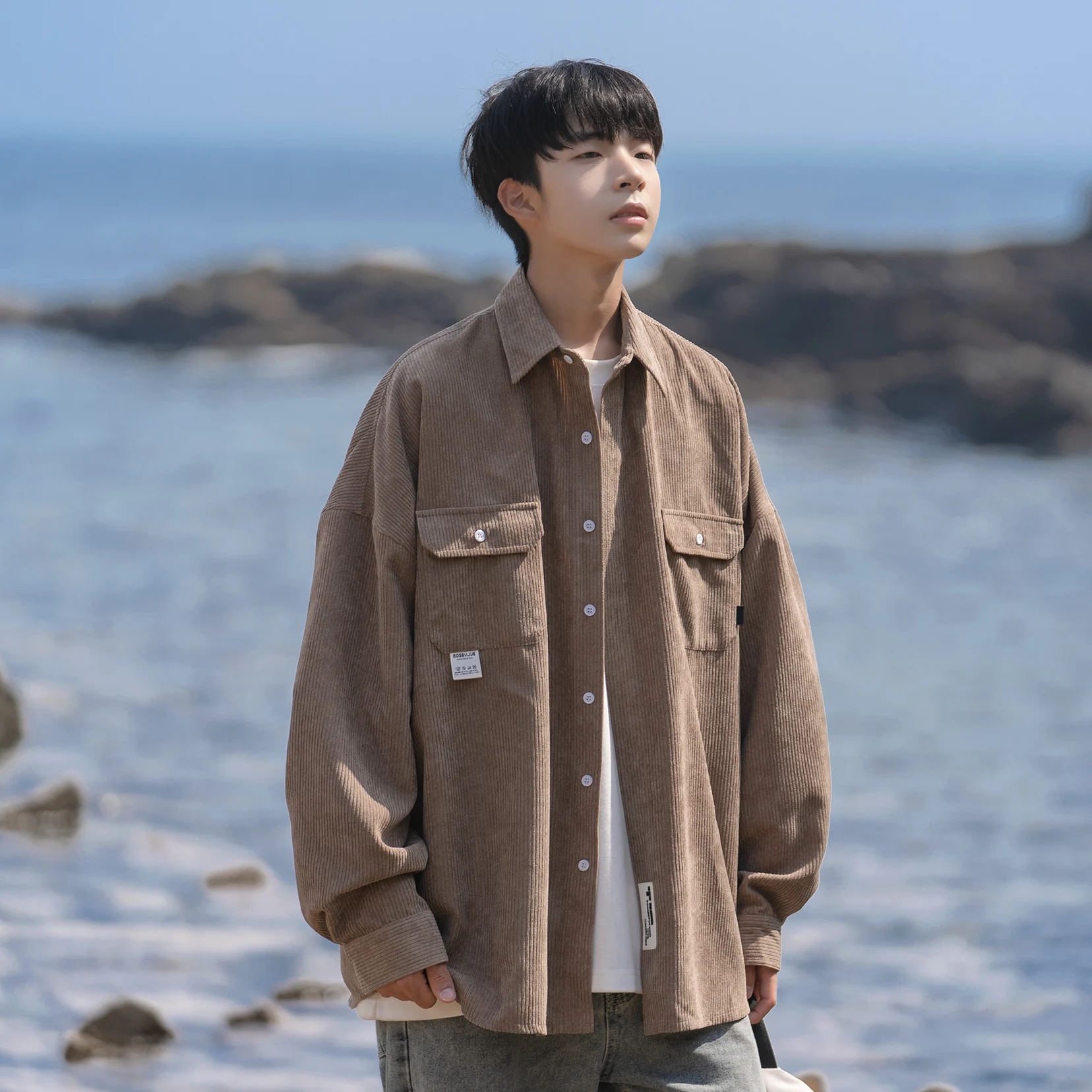 

Corduroy Long Sve irt Men's Casual Loose Fit Japanese Retro y Jaet Spring Autumn High End Feeling Trendy