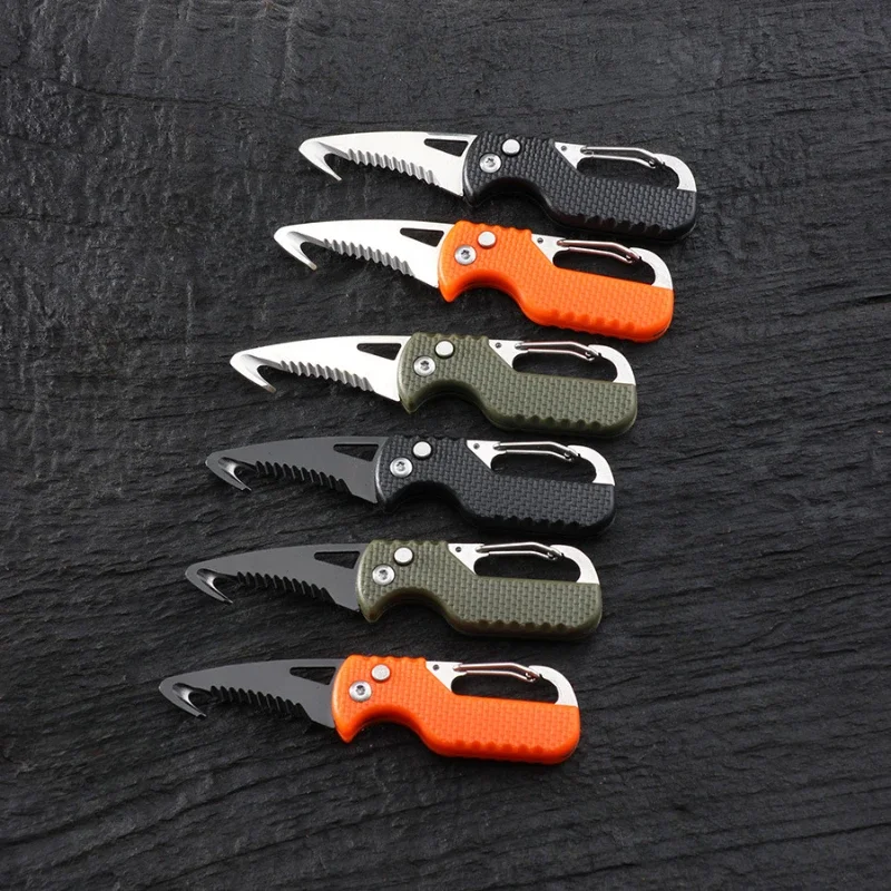 Portable Express Parcel Knife Stainless Fast Serrated Hook Knife for Outdoor Camping Carry-on Unpacking Keychain Folding Cutter