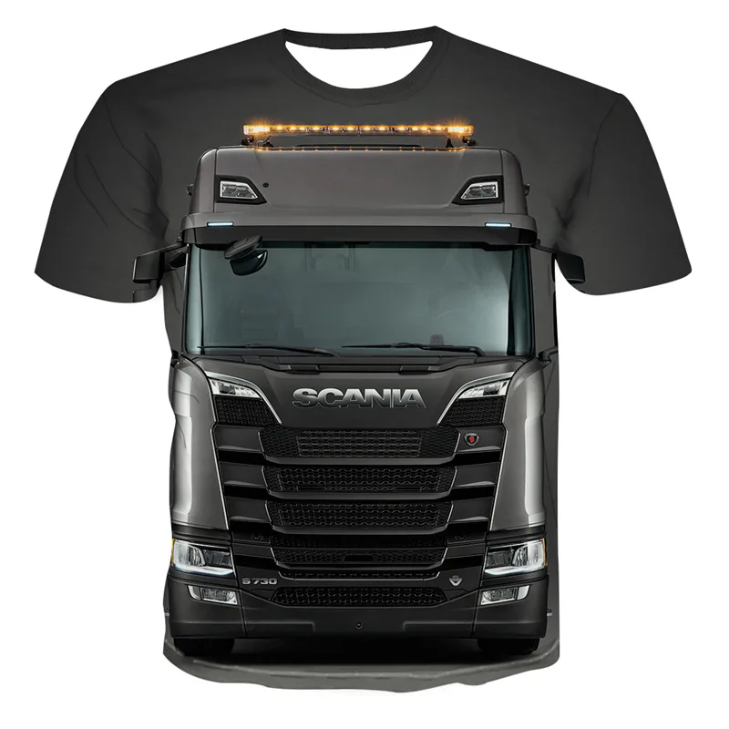 New Heavy-duty Truck Print T-shirt 3D Men\'s Cool Trucker Uniform Summer Fashion Casual Travel Style O-neck Short Sleeve Kid Tops