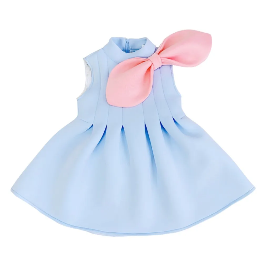 

New Dresses Pleats Bow sleeveless Birthday Dresses Kid Party Baby Girls