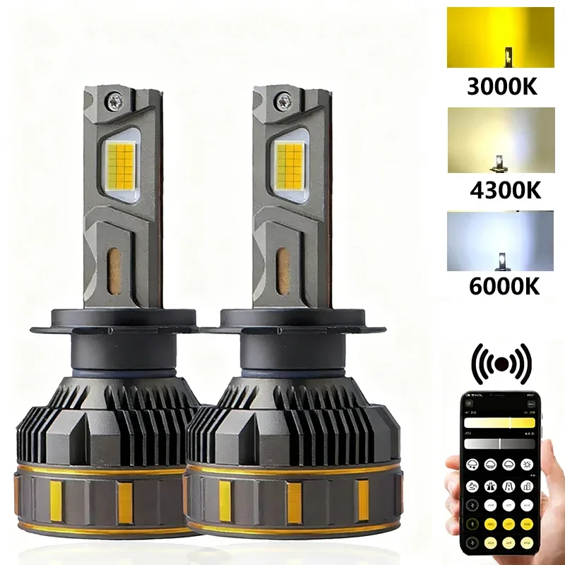 

H7 LED Headlight Mobile APP Control Four Copper Tube 3000K/4300K/6500K Smart LED Chip High Power for H4 H7 9005 9006 Car Accesso