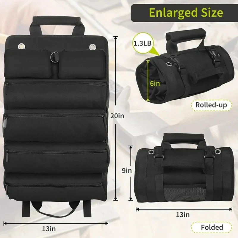 

Iem For Tool Roll Up Bag, Roll Tool Organizer With 3 Detachable Pouches, Tool Roll Pouch For Mechanic/Electrician/Motorcycle