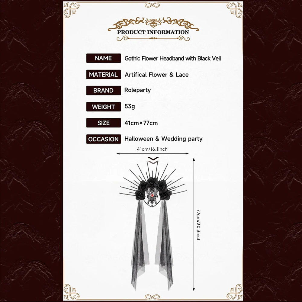 할로윈 파티 여왕 꽃 Hairhoop 레트로 메쉬 할로윈 머리띠 라인 석 고딕 베일 로즈 긴 신부 헤어 밴드 유령의 집