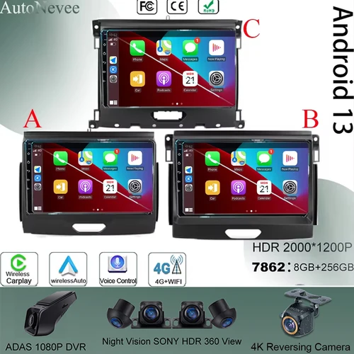 フォードレンジャーP703 2015-2022用カーラジオ,メディアプレーヤー,GPSナビゲーション,WiFi,CarPlay,BT, DVD, QLED, 7862,android 14