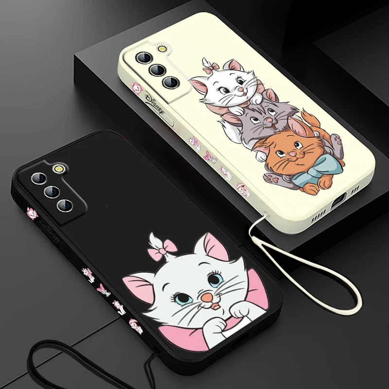 Disney Marie Cat Cute Phone Case For Samsung Galaxy S24 S23 S22 S21 S20 Pro FE Plus Ultra Liquid Left Rope Cover - náhled 2