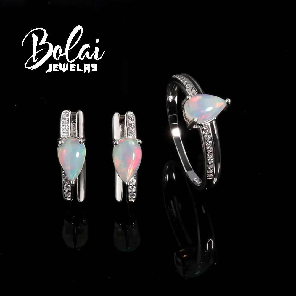 

New simple Opal pear 5*8mm Natural Gemstone Ring Earrings Jewelry Set Fine jewelry 925 sterling silver gift for women