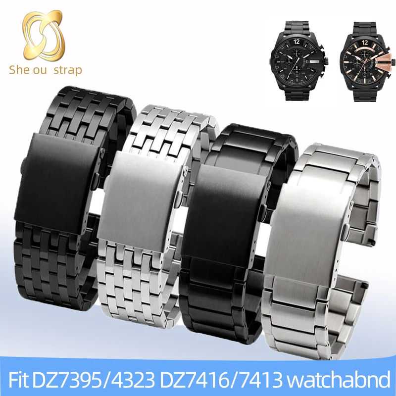 

Stainles Steel Watchband For DIESEL DZ7395/4323 DZ7416/7413 Watchstrap Men's Steel Band 26mm 28mm Butterfly Clasp