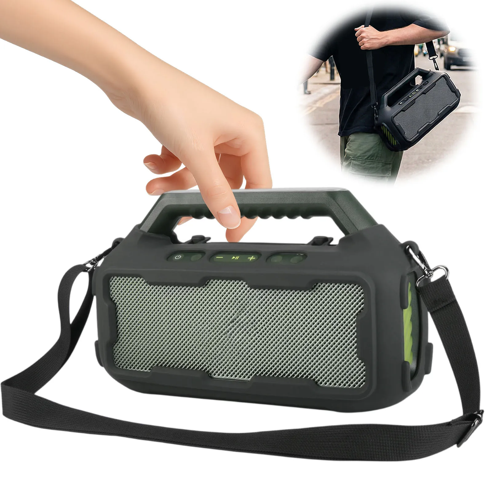 

Силиконовый чехол для Soundcore Boom 2, защитный чехол на весь корпус, портативный дорожный чехол с регулируемым плечевым ремнем