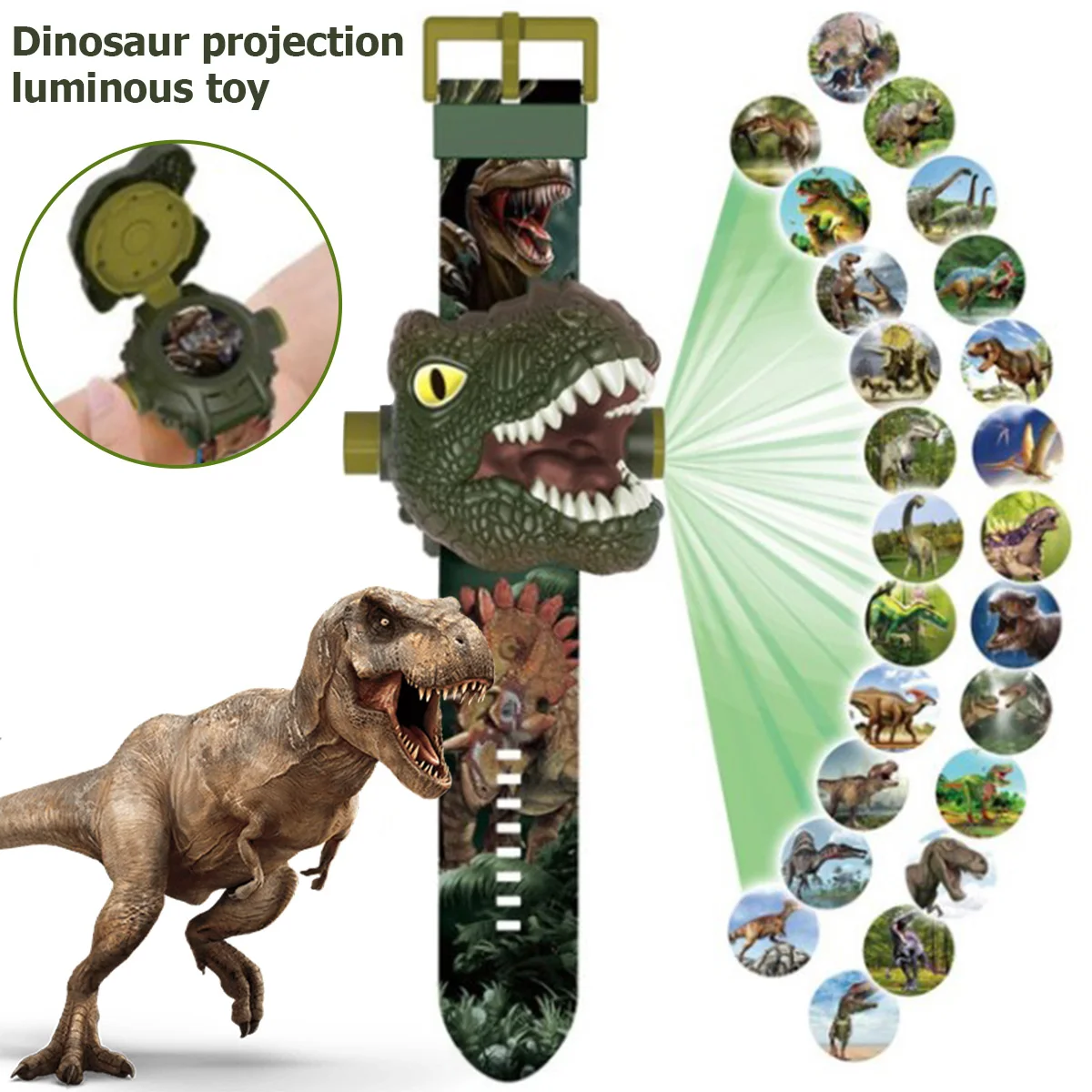 Jam Tangan Proyeksi Dinosaurus Anak-anak Jam Tangan Pola Dinosaurus Kartun Proyektor Proyektor Di Pergelangan Tangan Mainan Pendidikan Anak-anak Laki-laki Perempuan