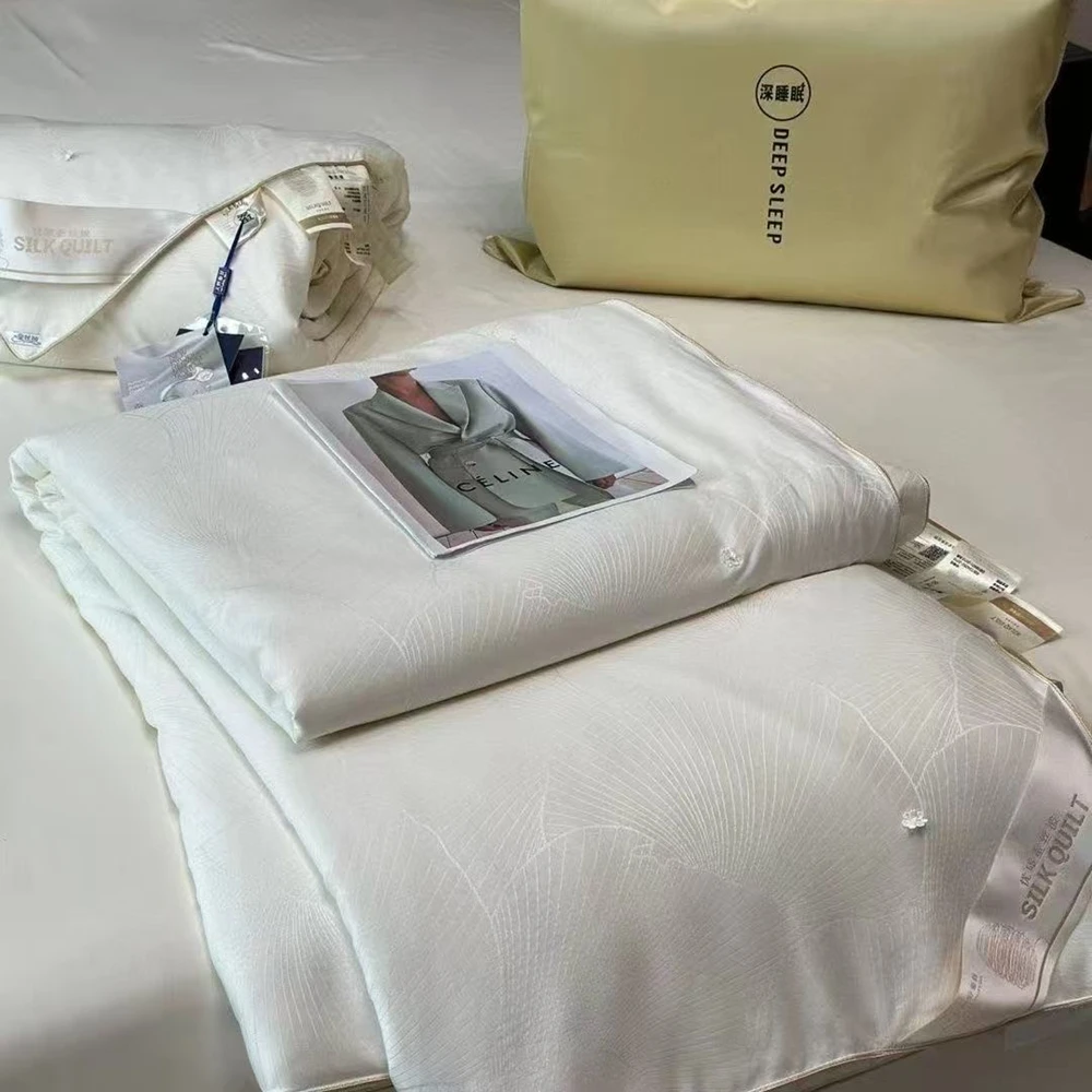 100% Silk Quilt Lyocell Fiber Comforter Queen King Size Spring Summer Blanket White Luxury Jacquard Single Double Bed Duvet