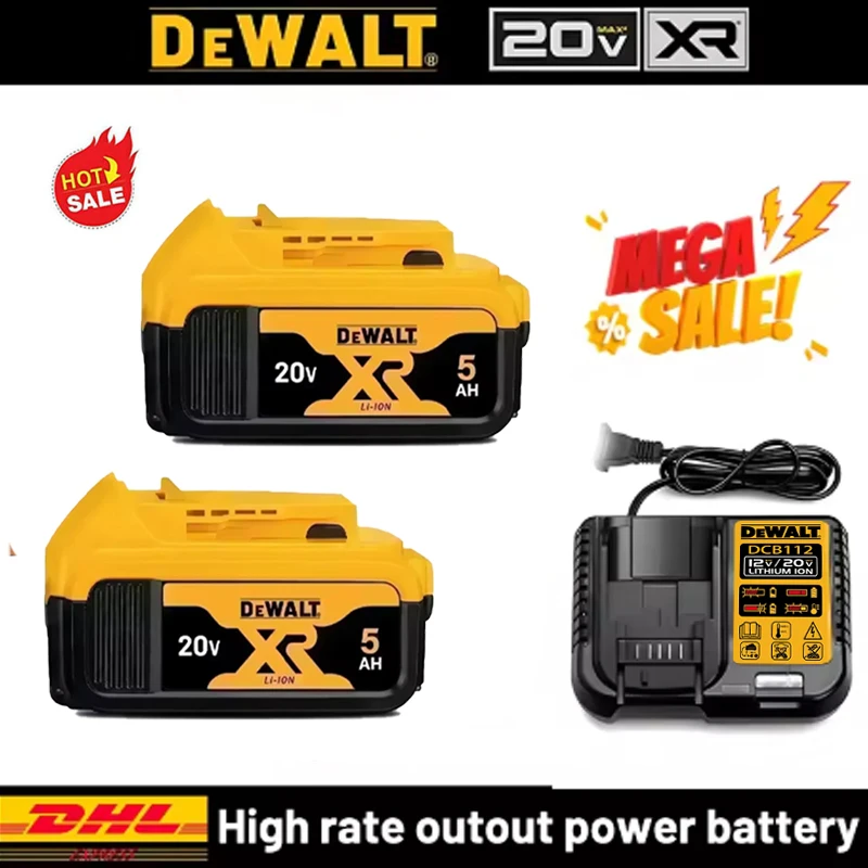 New 100% Original Bateria de Lítio Recarregável para Dewalt, Ferramentas Elétricas,Substitua DCB200, DCB184 18V, 20V 5Ah 2Ah,6Ah