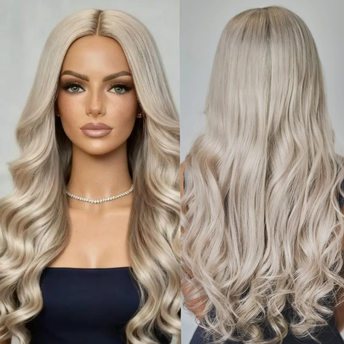 

Парик с объемной волной для женщин Ombre Серый Пепельно-русый кружевной передний синтетический парик для ежедневного использования 180% предварительно выщипанные Oraiginal Factory Дешевые парики