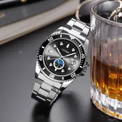 Luxury Fashion Men's Stainless Steel Strap Watch Calendar Night Light Leisure Business Men's and Women's Steel Strap Quartz Watc