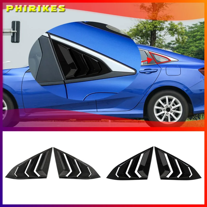 

For Honda Civic 10th Gen 2016-2021 Sedan Rear Side Window Louvers Air Vent Scoop Shades Cover Trim Blinds Carbon Car Accessories