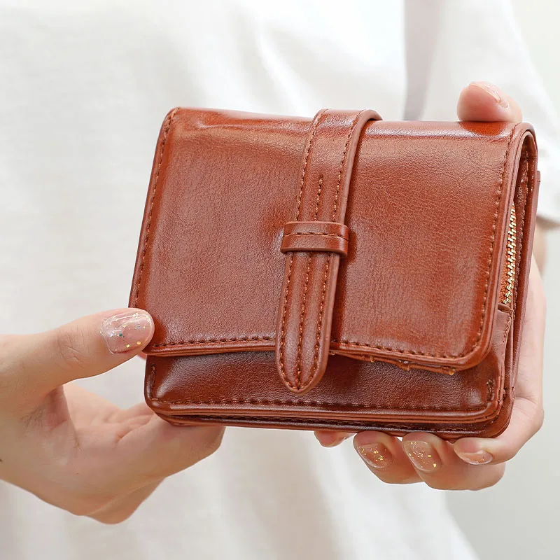 

Women's Vintage Short Wallet Bifold Coin Purse Solid Color PU Leather Wallet Causal Credit Card Holder For Female Clutch Bag