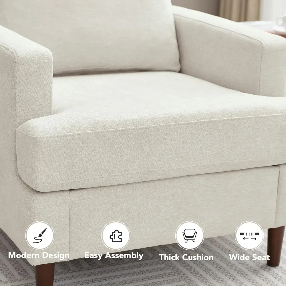 

Mid-Century Modern Accent Chair – Linen Upholstered Armchair with Wood Legs, Comfy Lounge Seat for Living Room & Bedroom