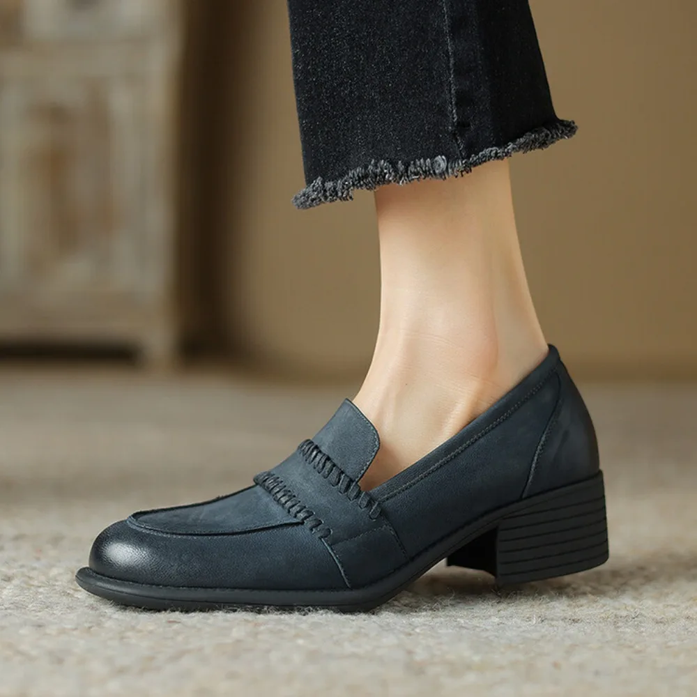 2024 Brytyjski styl Miękkie skórzane damskie płaskie buty Niebieski Brązowy Prawdziwa skóra Penny Loafers Slip On Casual Oxford Shoes For Women