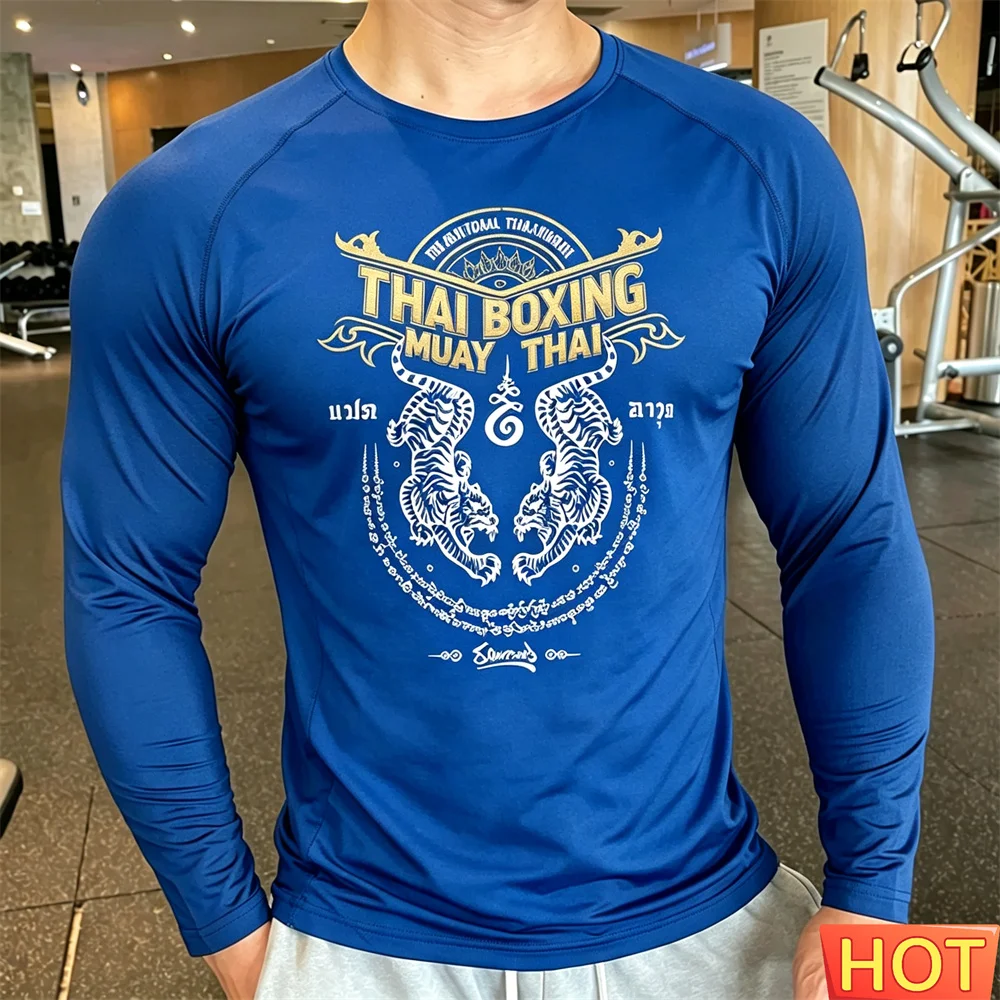 Camiseta de manga larga para hombre de Muay Thai, transpirable, para hombre y mujer, para fitness al aire libre, Muay Thai, otoño, elástica, para entrenamiento, camisetas para hombre.