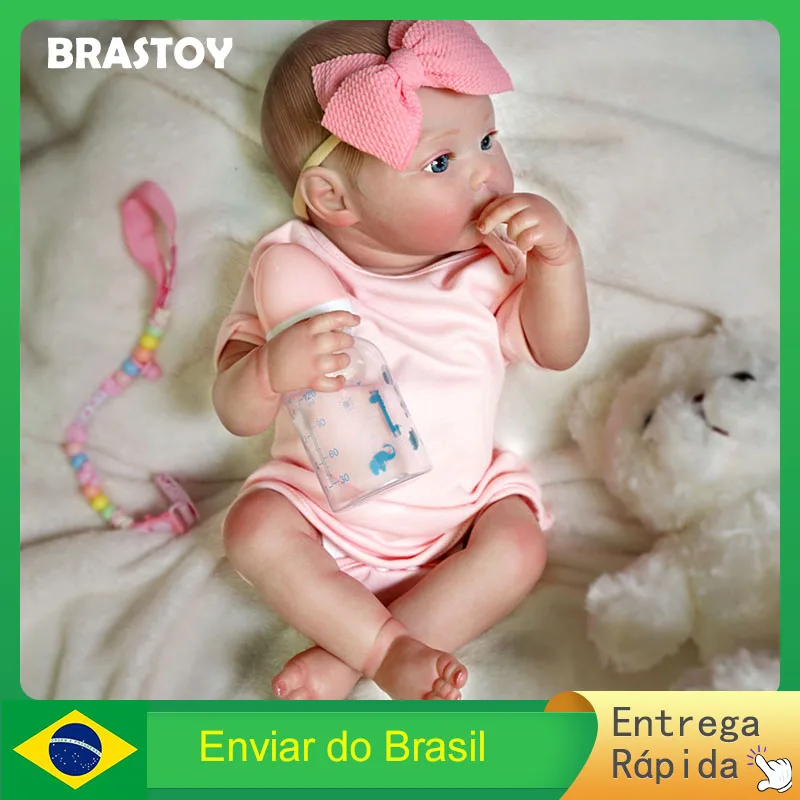 BRASTOY Boneca Bebê Reborn Pintada Realista 48cm Menina Fofa Corpo de Silicone,Envio do Brasil