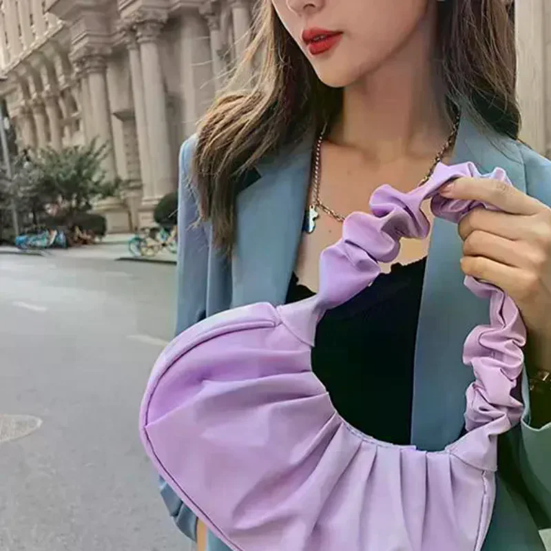 Summer Pleated Handbags Women PU Cloud Bags Leisure Armpit Bag Shoulder Bag