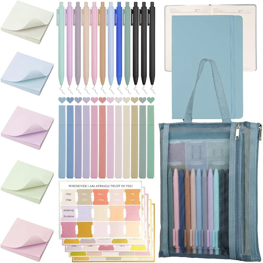 Bible Study SuppliesBible Jourling Kit Bible Study Kit with Jourl 12 No Bleed Highlighte 12 Gel Pens 75Tabs 400 Sticky Notes Ch