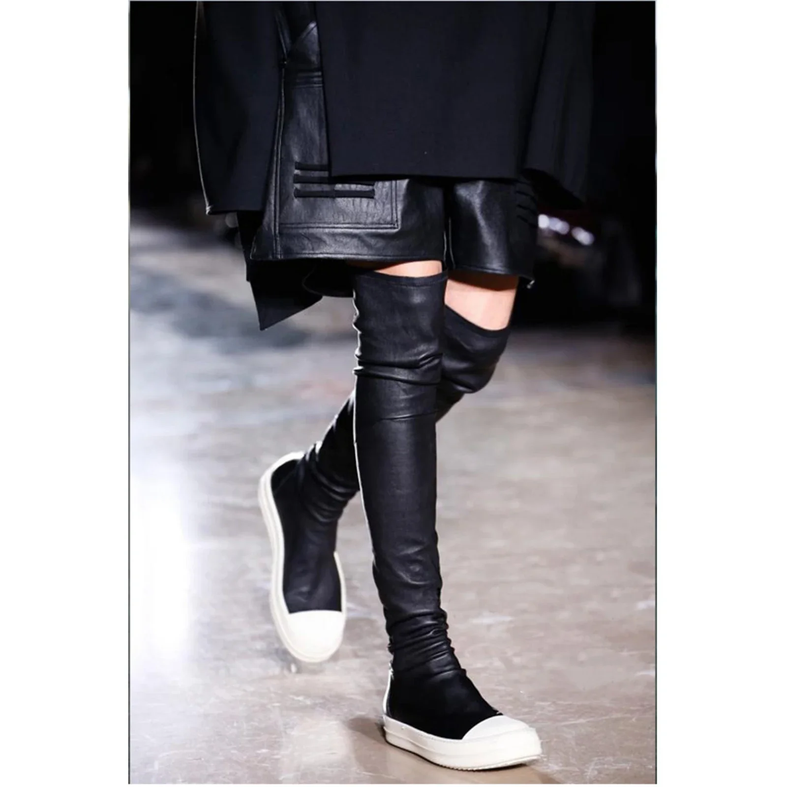 

New Fashion design Women and men over knee boots leather funky casual boots Trendy designer RO Punk Goth High top sneakers