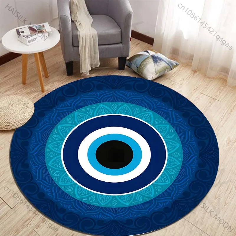 Blue Evil Eye Amulet Pattern Printed round carpet living room sofa table carpet large pet mat soft round carpet home decor