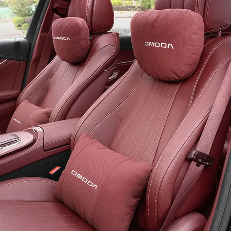 For Chery Omoda 5 9 FX C5 C3 E5 C9 EV PHEV Car Neck Pillow Headrest Lumbar Support Breathable Suede Waist Pillow Car Accessories