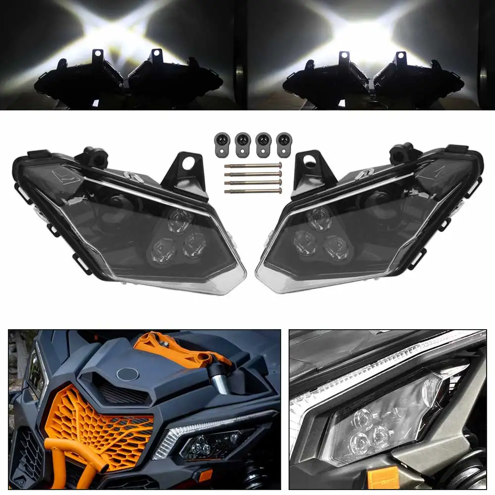 

Brand New 12 Volts Led Head Lights Fit For Can Am Maverick X3 Xds Xrs Max Turbo R 2017-2023 Abs Plastic Clear Lens Black Housing