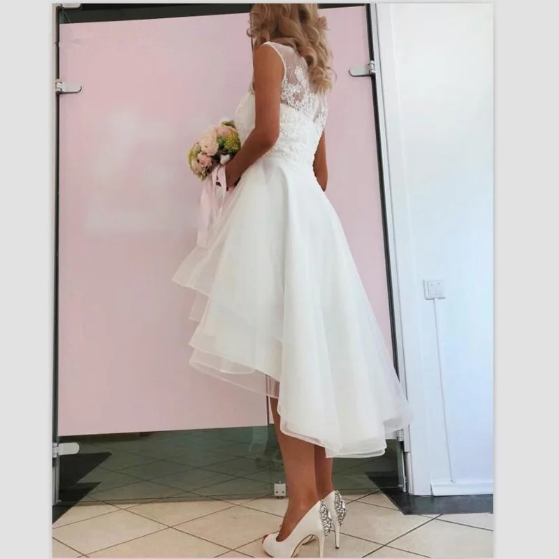 Customized High Low Women Wedding Dresses Appliques Tulle Bridal Gowns Formal Occasion robe mariage