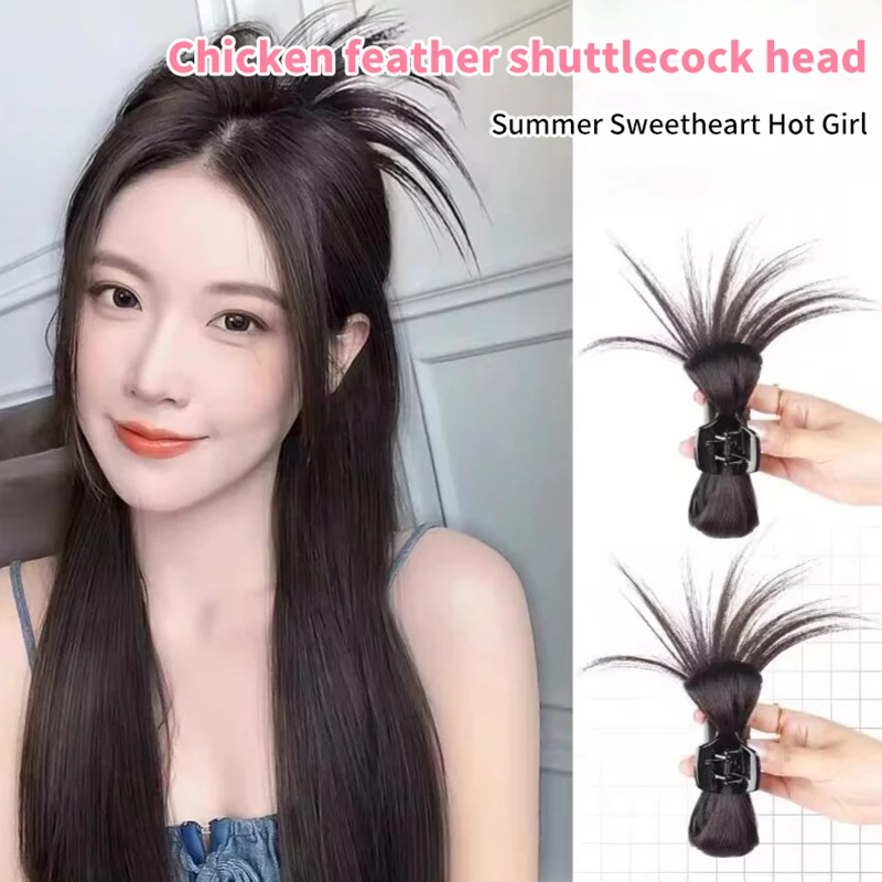 

Half-tie Hair Claw Feather Shuttlecock Head Wig Catch Clip Lazy Meatball Head Women High Ponytail Hair Accessories