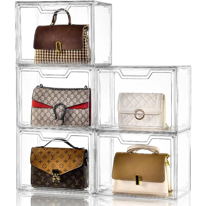 Purse Organizer for Closet,Clear Acrylic Display Case for Handbag Organizer, Purse Storage Box with Magnetic Door, Plastic