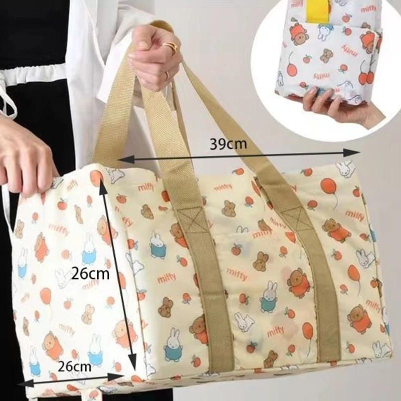 귀여운 미피 접이식 수납 가방 창의적인 보온 디자인 옥스포드 핸드백 야외 피크닉 애니메이션 액세서리 완벽한 선물