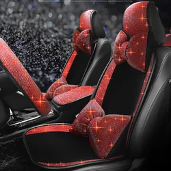 Crystal Red Diamond Car Seat Covers Cushion Universal Auto Headrest Pads Car Interior Supplies Accessories For Women Ladies Gift