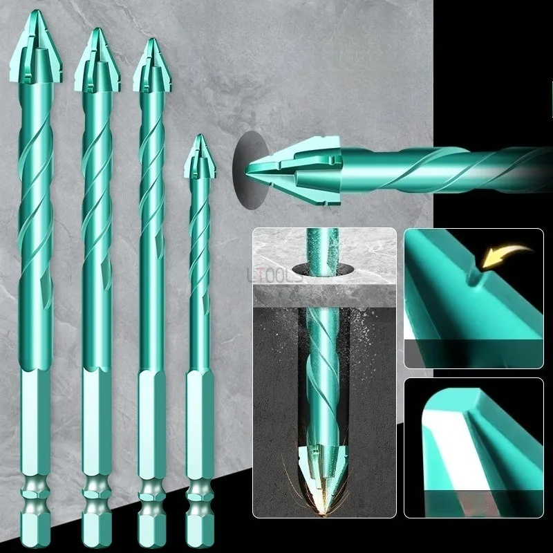 1pc New Ultra Hard Four Blade Eccentric Drill All Ceramic Tile Glass Marble Concrete Drill Bit Dry Drilling King Triangle Drill