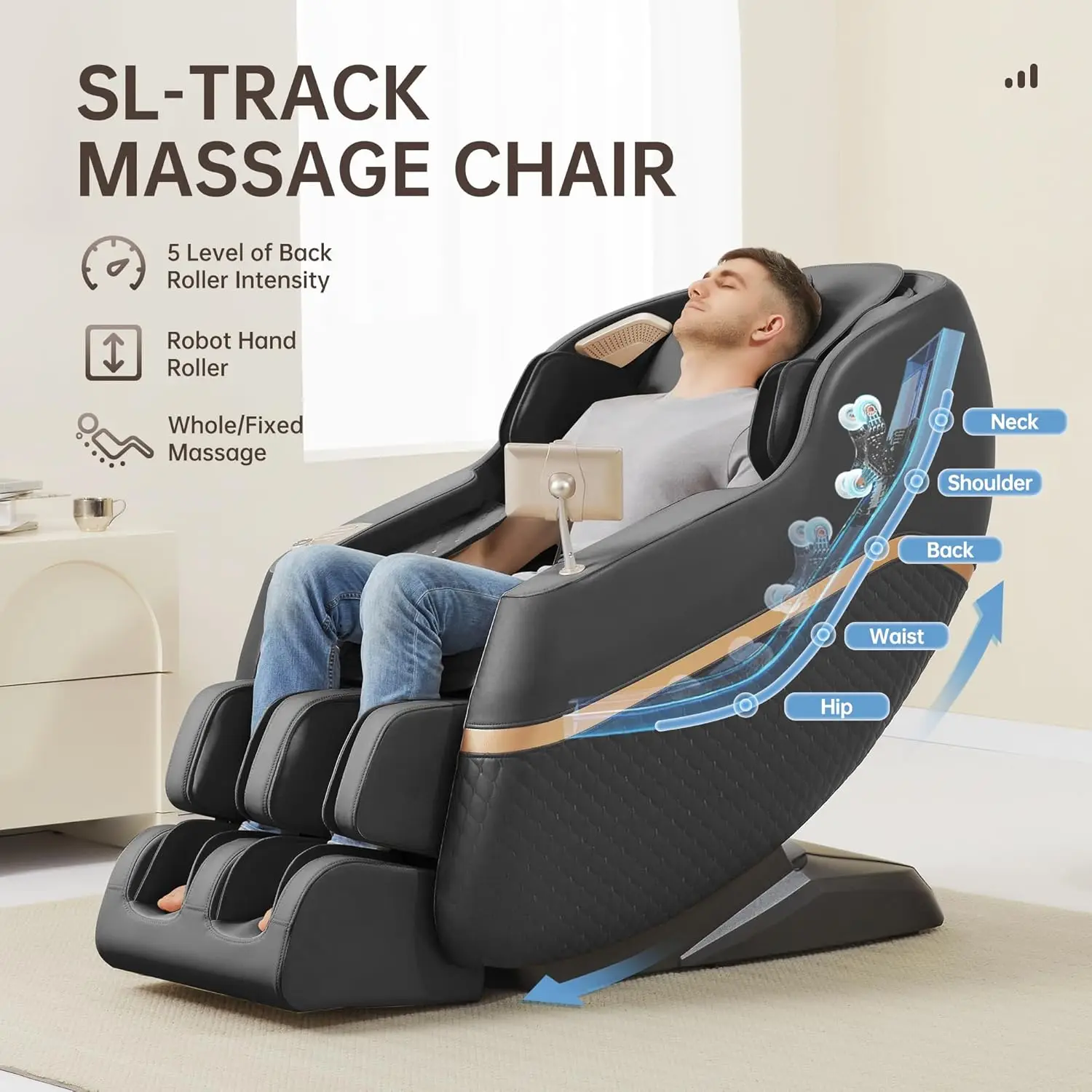 Real Relax Massage Chair, SL Track Full Body Zero Gravity Massage Recliner with Yoga Stretch APP Control, Favor 07 Black