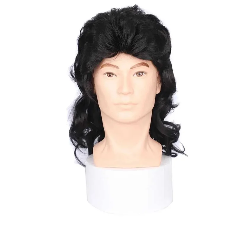 Parrucca da uomo anni '80 Parrucca sintetica da uomo e da donna in peluche Bla Parrucca da uomo riccia Parrucca da uomo Halloween Costume Party Gioco di ruolo Parrucca Punk Ro W 240808