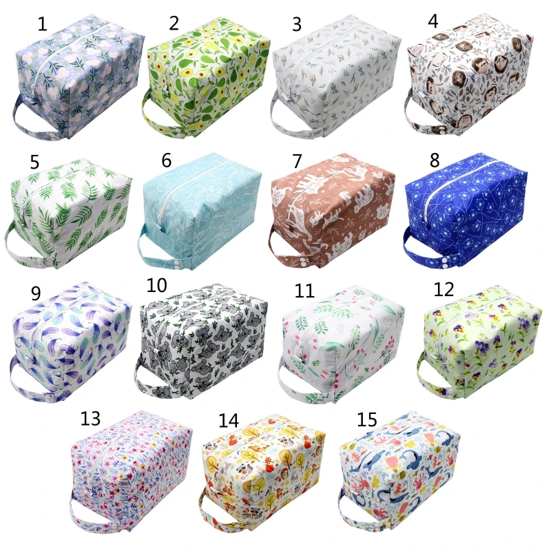 Bolsa de pañales de tela reutilizable, bolsas secas y húmedas colgantes grandes con botones para cochecito, bolsa de pañales de tela impermeable, bolsillos con cremallera QX2D