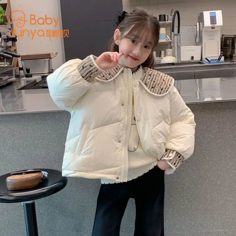 7 To 12 Years Old Girls 2025 New Winter Thickened Cotton Padded Coat Short Style Puffer Jacket for Kids Outerwear Fashionable